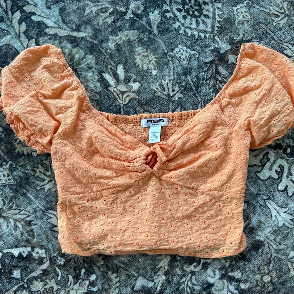 Tilly’s Orange Eyelet Puff Sleeve Top